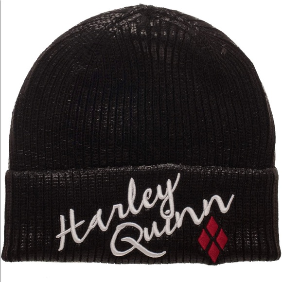 DC Comics Accessories - Harley Quinn Logo Metallic Coated Soft Knit Winter Beanie Hat